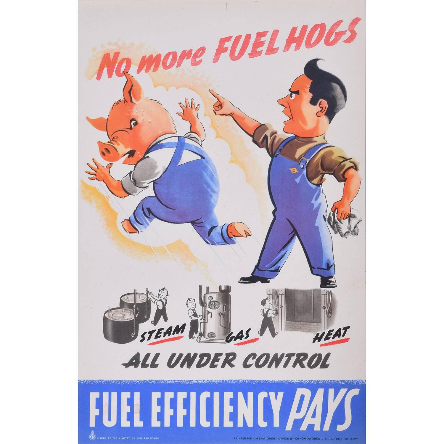 Unknown Print - No more Fuel Hogs Original Vintage Poster World War II Home Front Efficiency