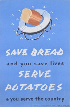 Original Vintage Poster Save Bread and you Save Lives, Serve potatoes Propaganda