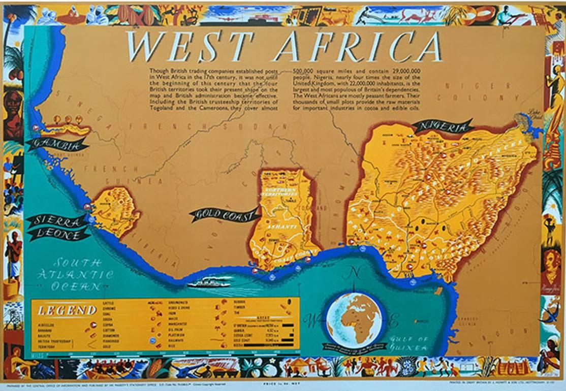 Leo Vernon Print – Westafrika-Plakatkarte 1948 Nigeria, Goldküste, Sierra Leone, Gabun