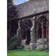 Antique William Logsdail New College Oxford Cloisters oil painting