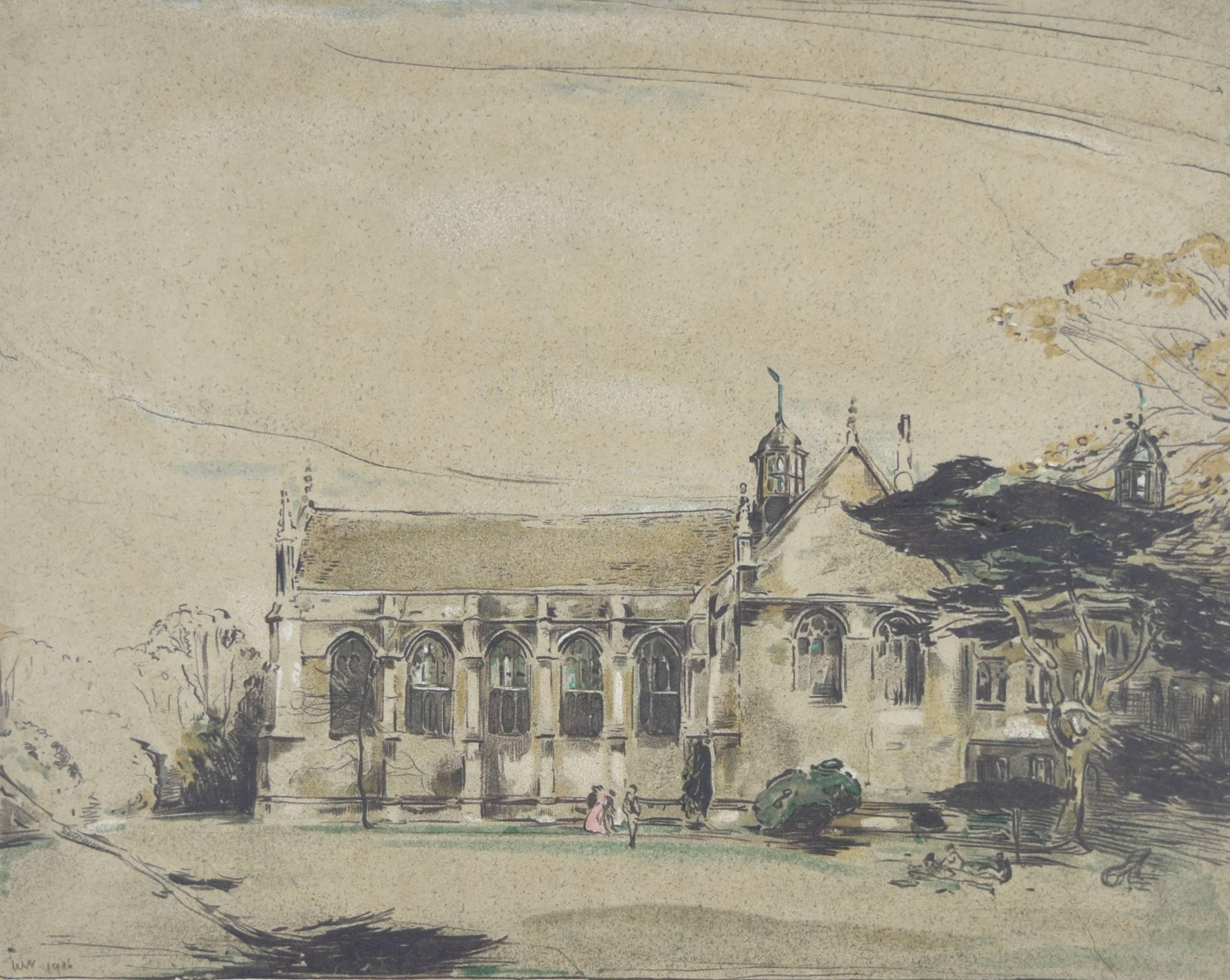 William Nicholson Garden Front, Wadham College, Oxford Signed 1905 lithograph