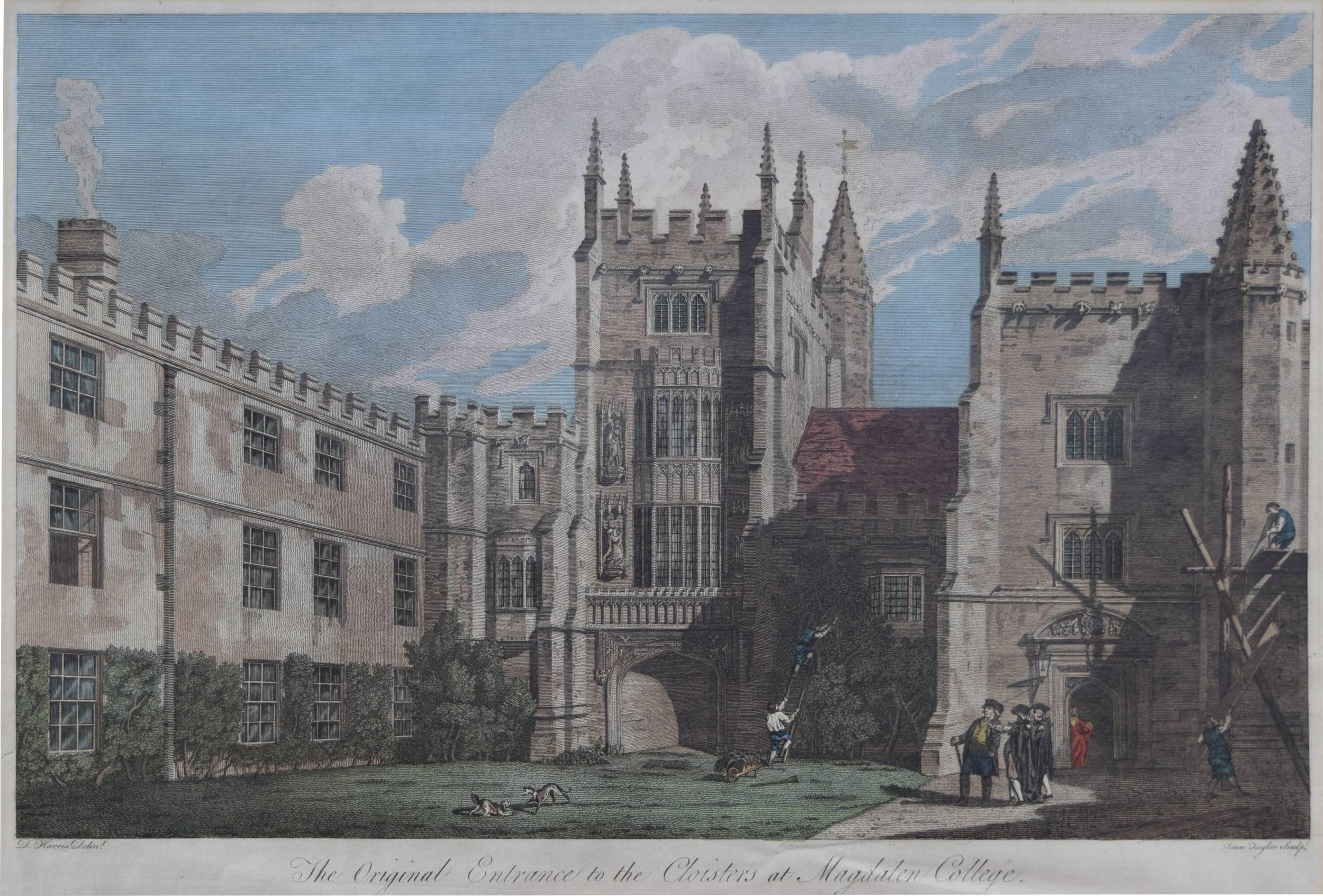 The Original Entrance to the Cloisters at Magdalen College, Oxford Engraving - Print by Unknown