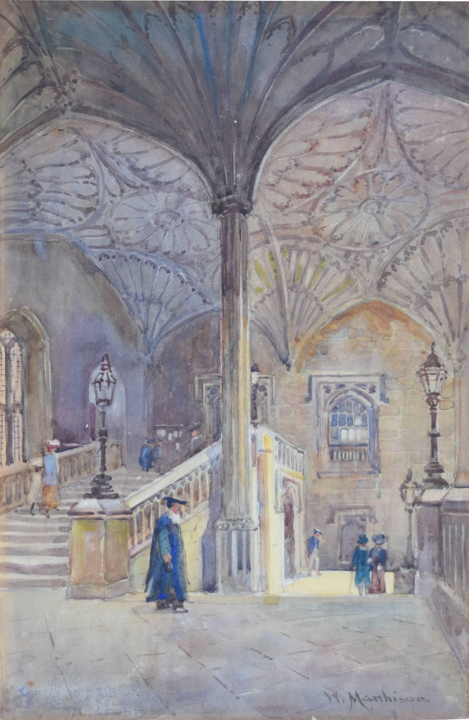 William Matthison Christ Church Oxford watercolour of College Staircase