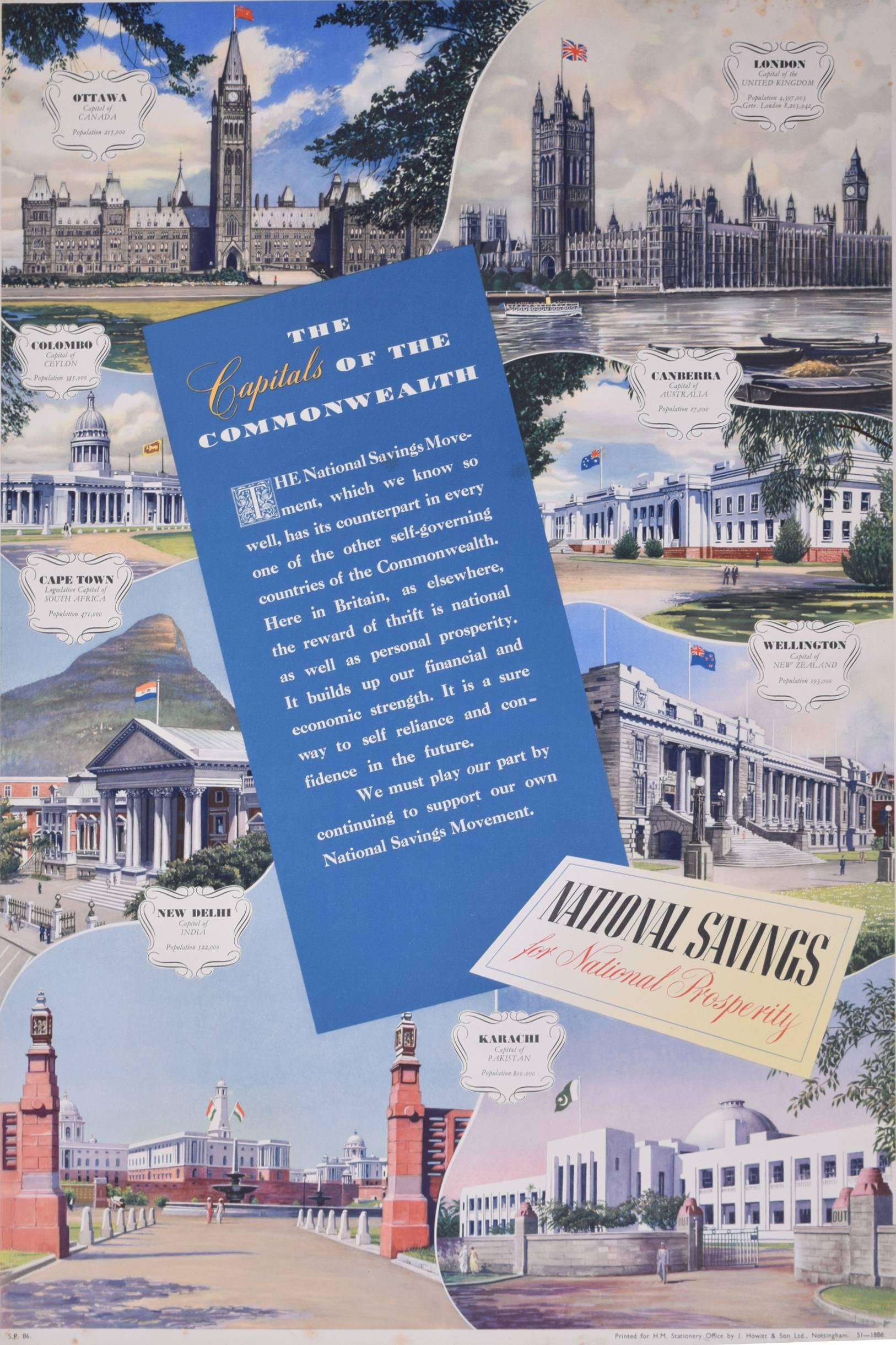 Unknown Print - The Capitals of the Commonwealth Original National Savings Poster c. 1950