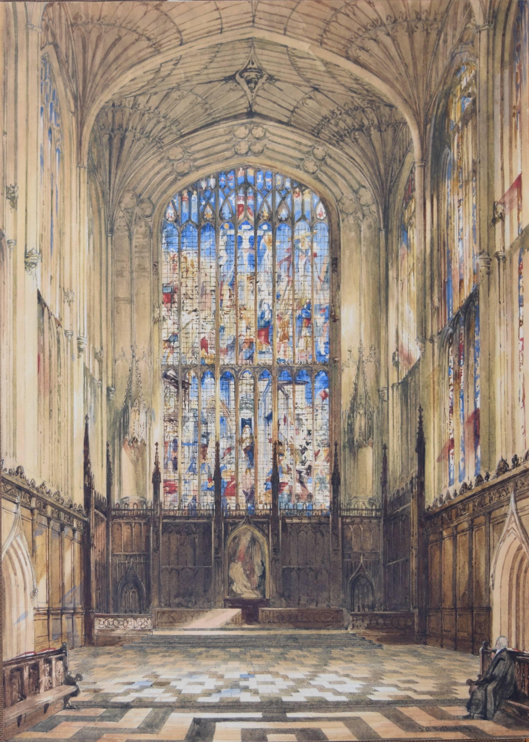 John Anderson Bell King's College Cambridge Chapel Interior aquarelle intérieur de chapelle, vers 1840