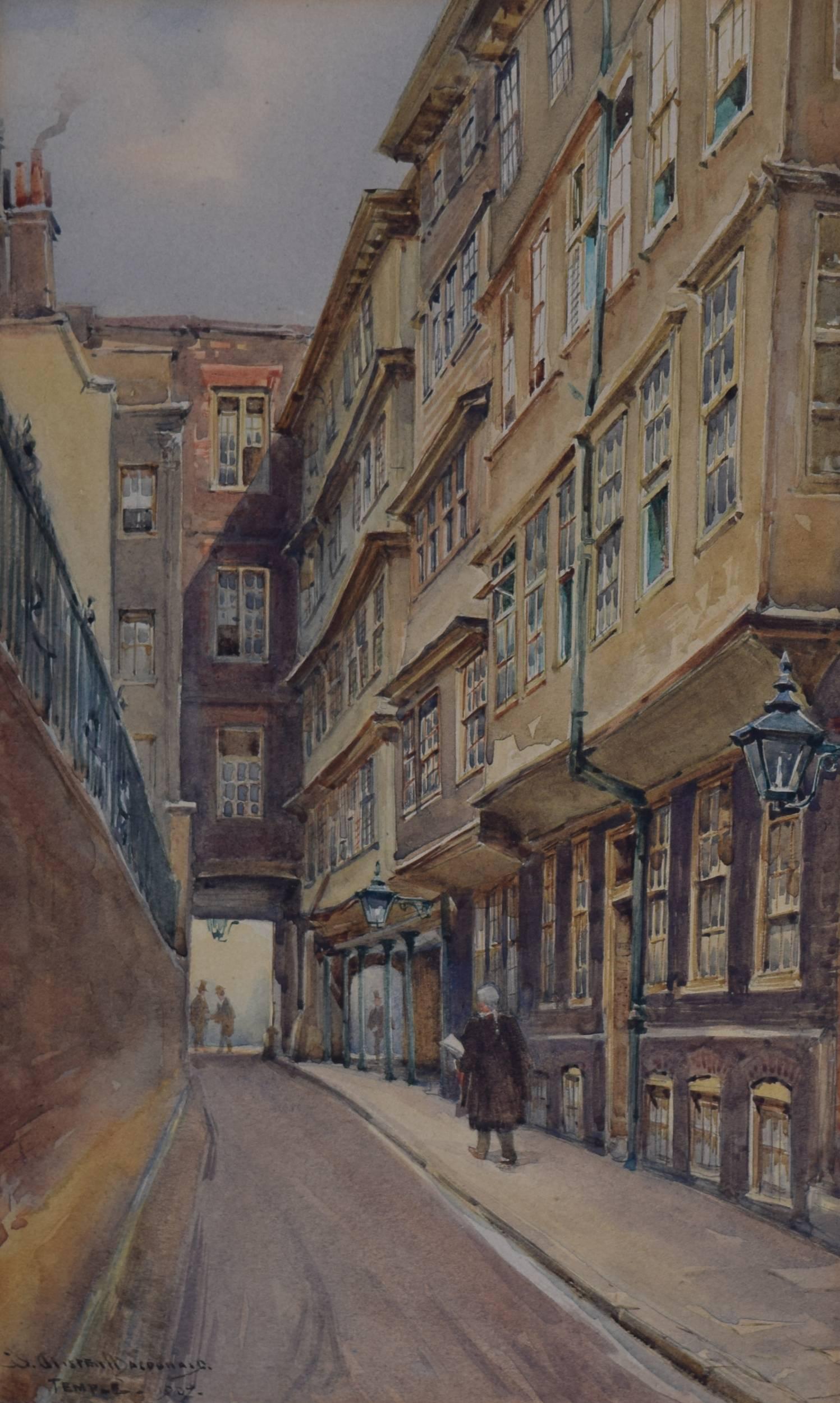 William Alistair MacDonald  The Middle Temple Lane, London, Aquarell-Bürsten – Art von William Alister MacDonald