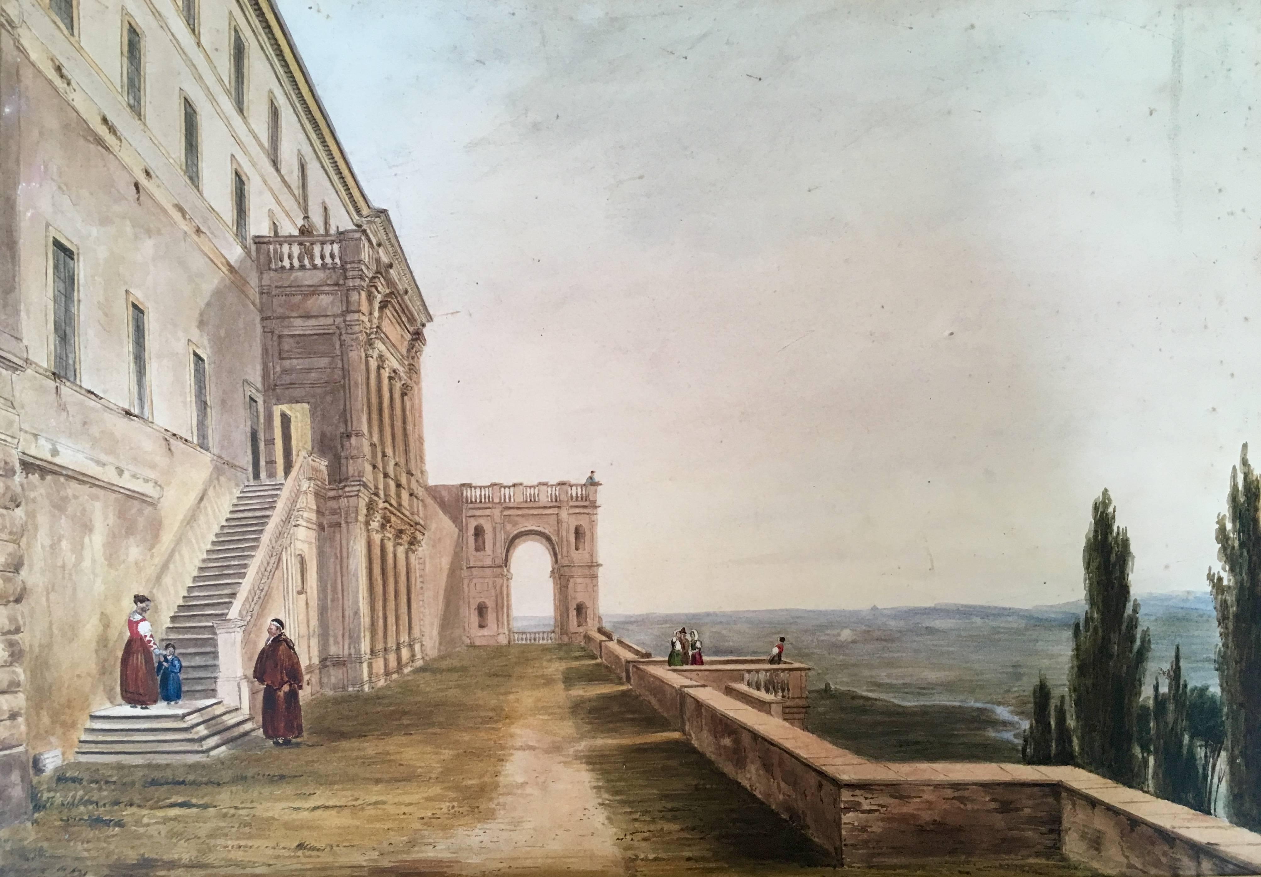 19th Century European watercolour 'View from an Italian Villa' - Art by Unknown
