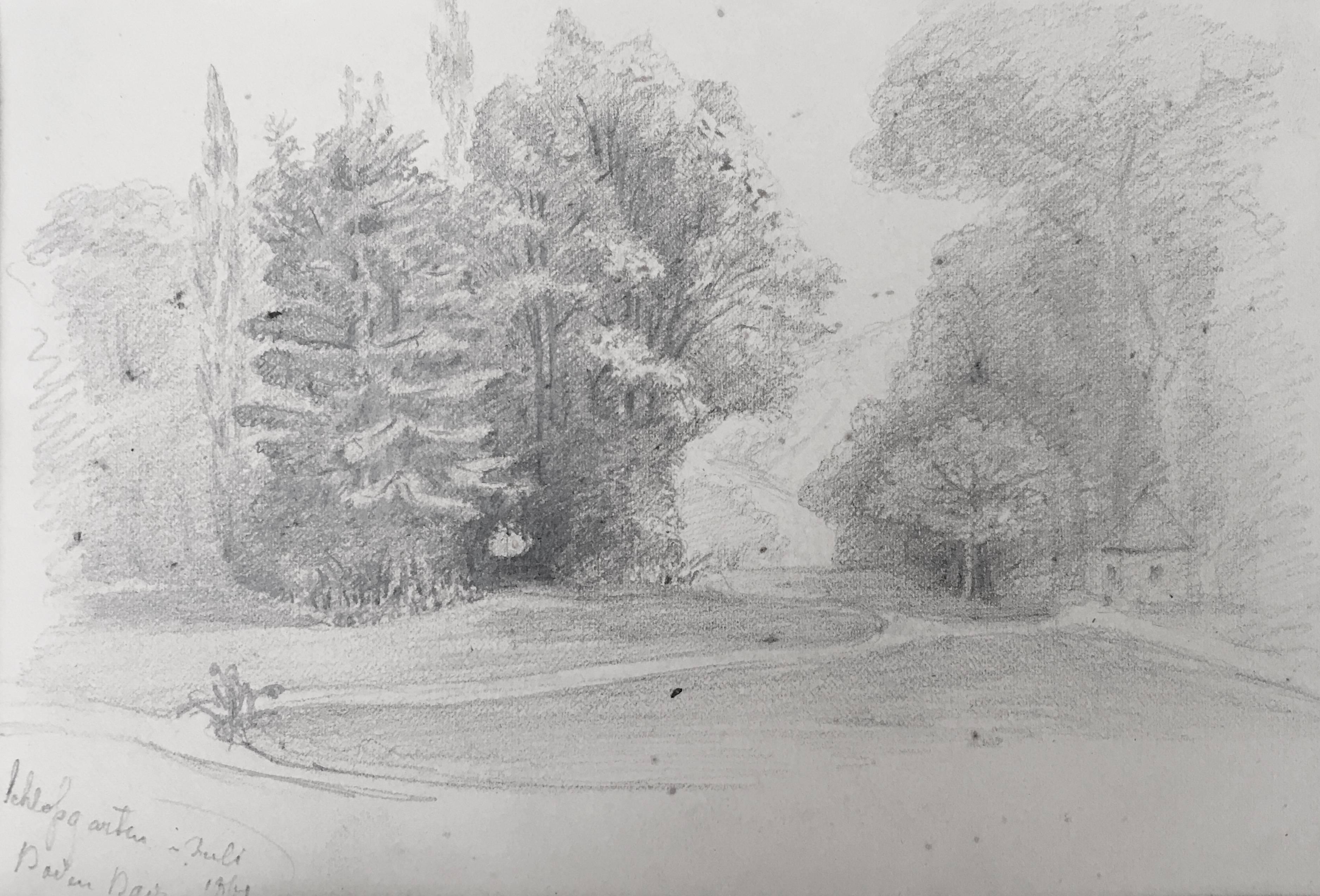Oscar Andreae: Schlossgarten, Baden Baden, Germany - 1861 drawing