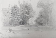 Antique Oscar Andreae: Schlossgarten, Baden Baden, Germany - 1861 drawing