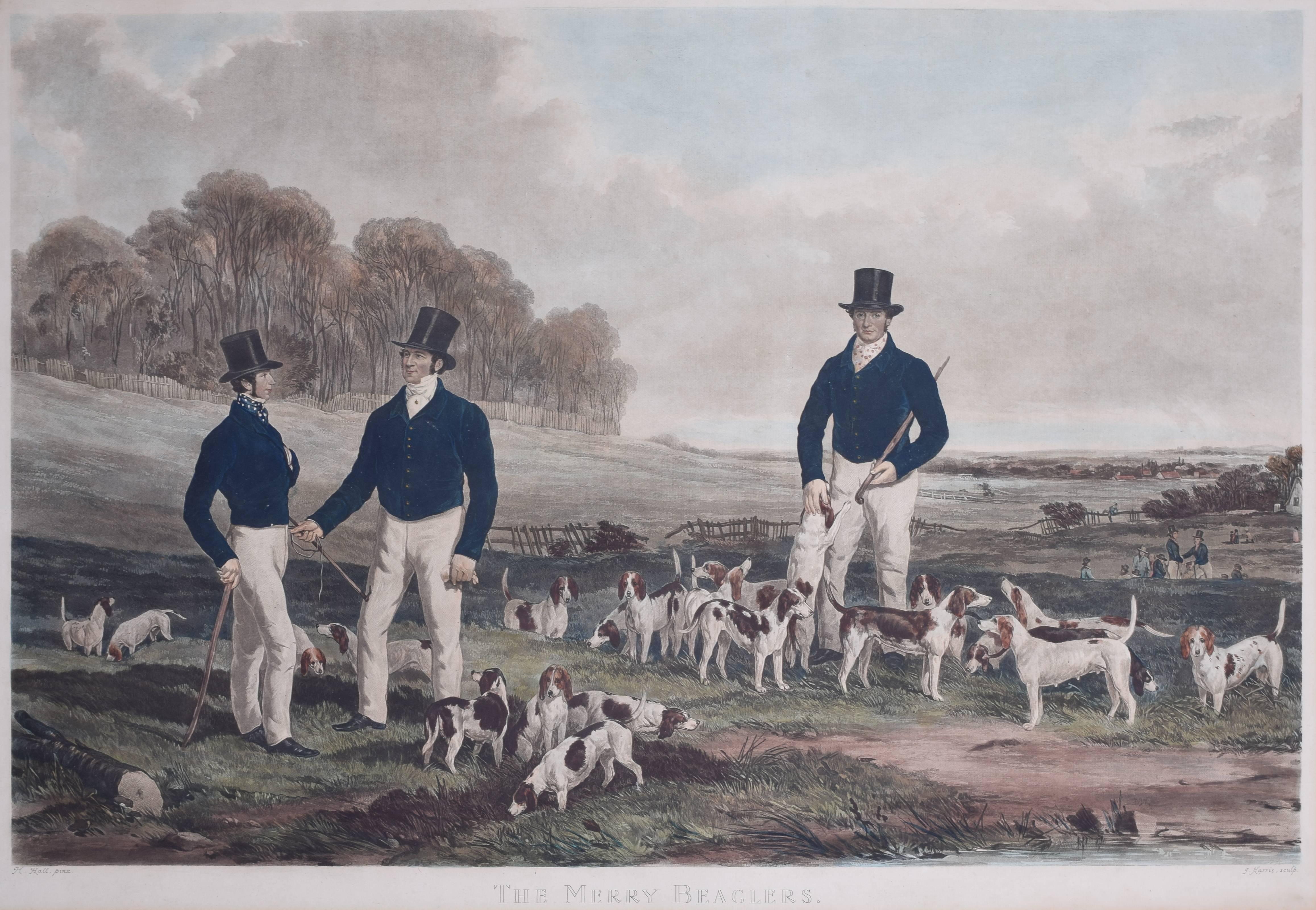 John Harris the Younger Landscape Print - The Merry Beaglers engraving by John Harris after Harry Hall's 1845 painting