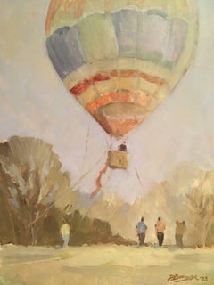 Dudley Burnside: Hot Air Balloon Rising - oil on board 1983