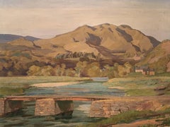 Robert Macdonald Fraser: Landscape with Footbridge oil painting Snowdonia Wales
