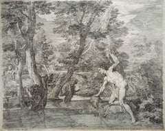 Franciscus de Neve C17 engravings: Landscape with Shepherdess/Echo & Narcissus