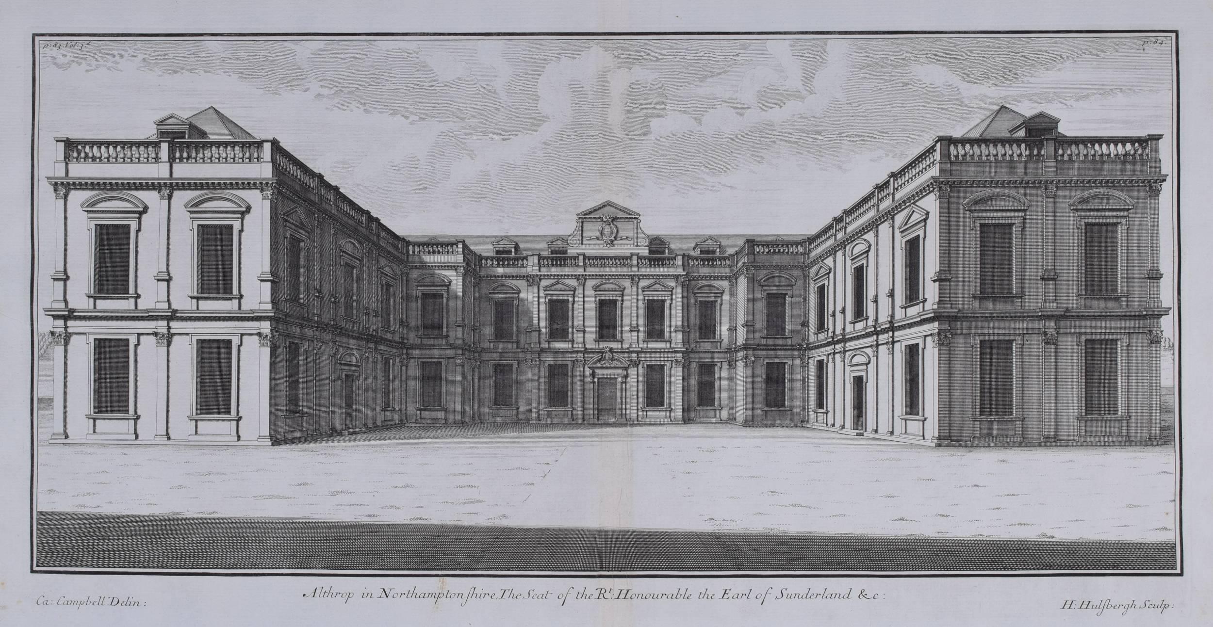 Colen Campbell: Althorp Hall - Althrop - Diana Princess of Wales engraving 1725