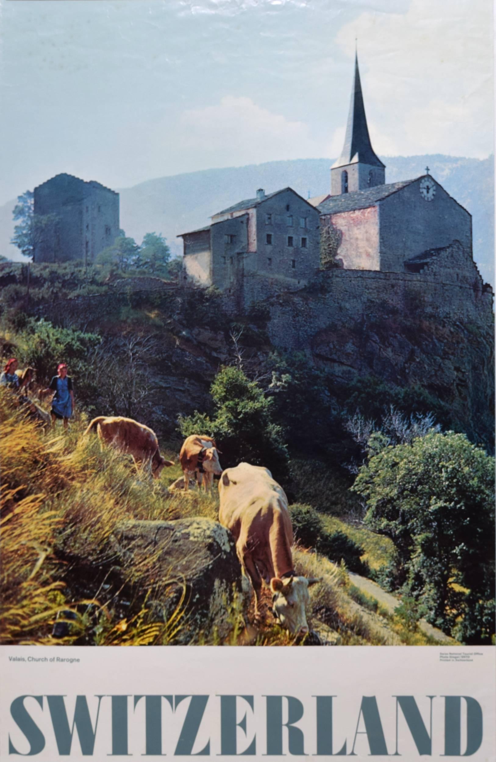 Switzerland (Valais, Church of Rarogne) Photographic Travel Poster Mountains  - Print by Philipp Giegel
