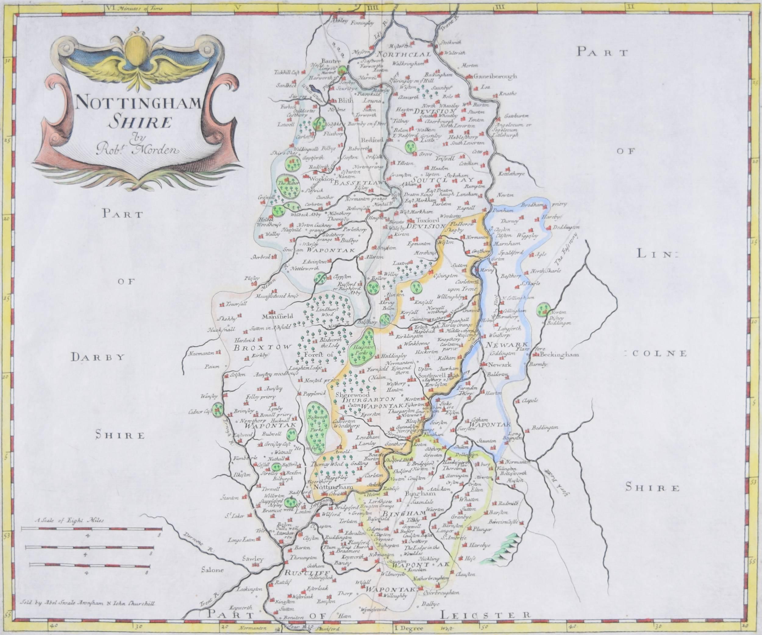 Carte de Robert Morden du Nottingham Shire du 18ème siècle Nottinghamshire