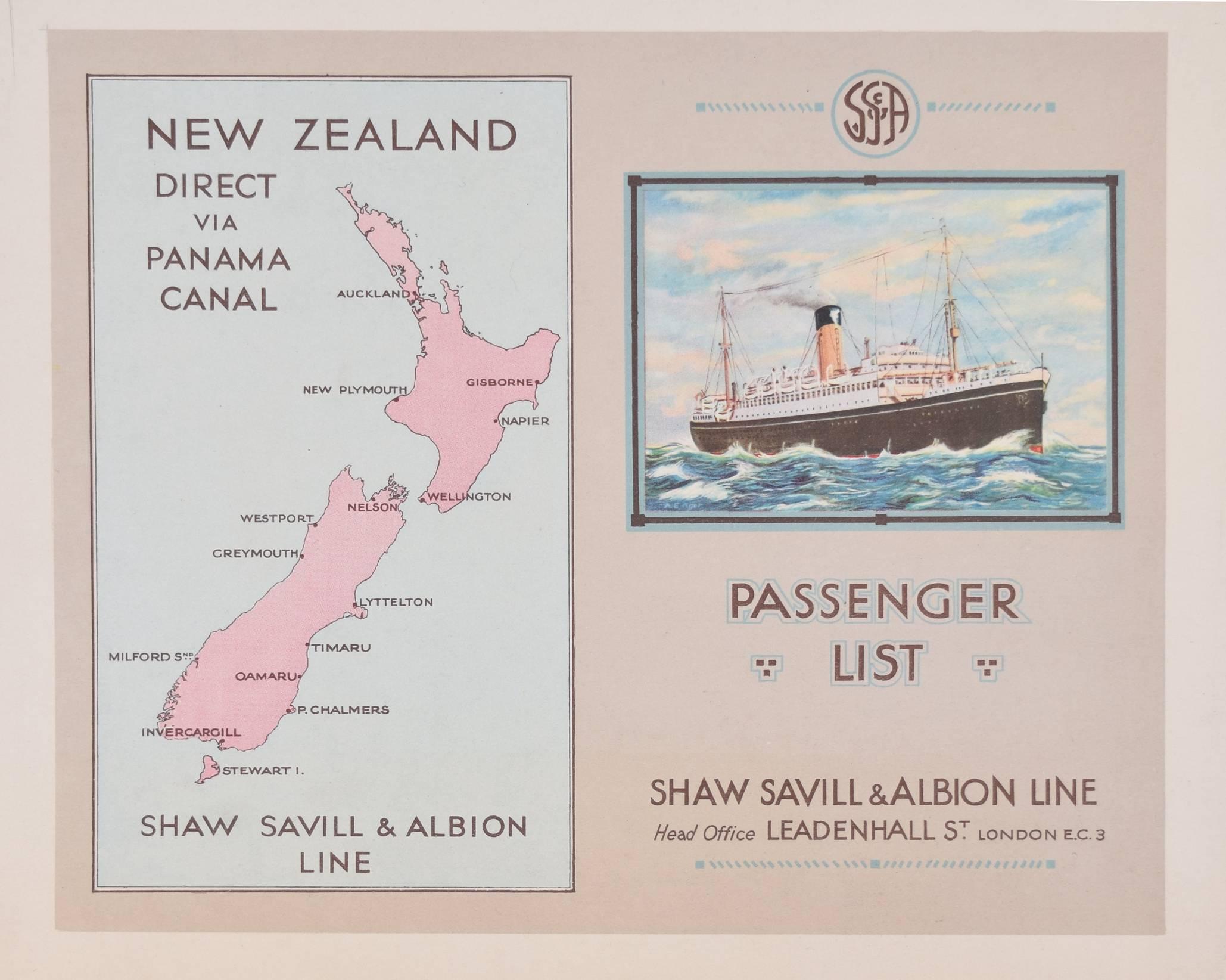Unknown Print - Shaw Savill Line by A E Agar brochure Ocean Liners c1940s New Zealand via Panama
