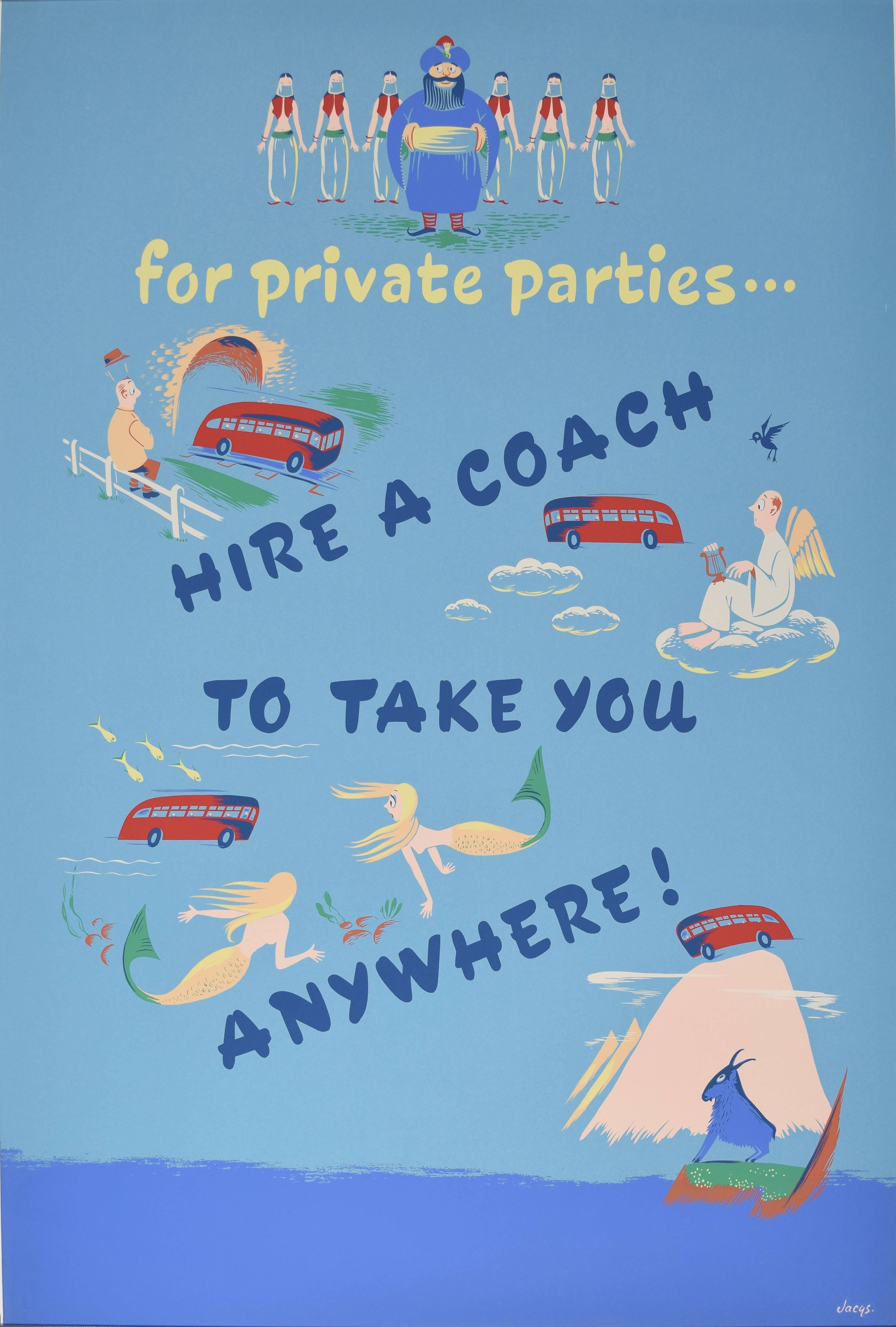 For Private Parties... Hire a Coach Vintage British - English Travel Poster - Print by Unknown