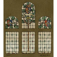 Antique Heraldic Stained Glass Window Design c. 1900 For TW Camm by Florence Camm