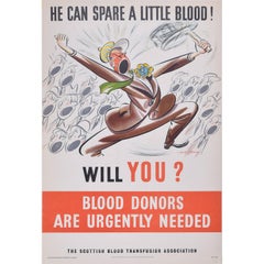 Vintage Original WW2 Blood Donor Poster UK Propaganda for HMSO by Allan Carter