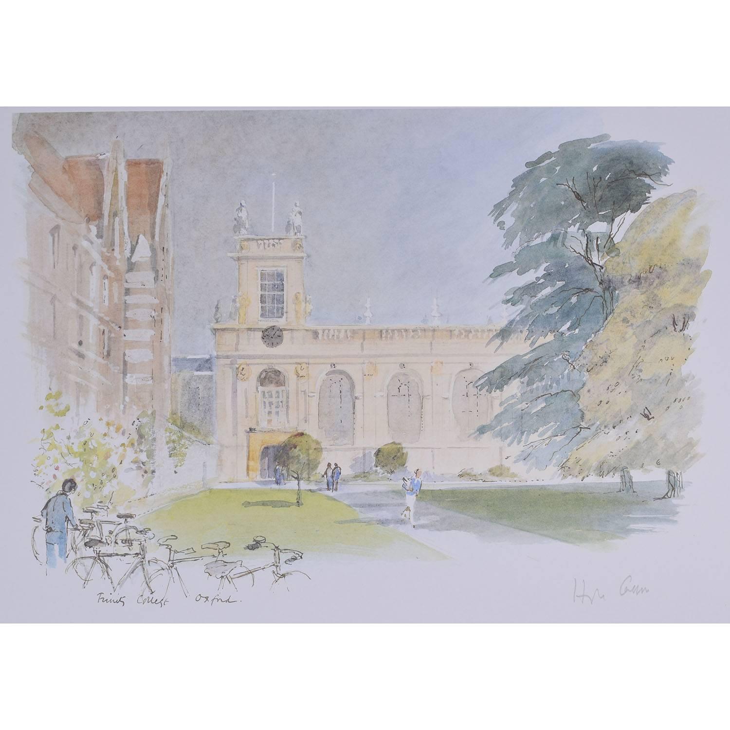 Hugh Casson Trinity College Oxford, signierter Druck in limitierter Auflage, um 1980