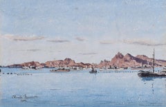 Claude Muncaster: Still Morning at Aden, 1943 watercolour Warships submarine net