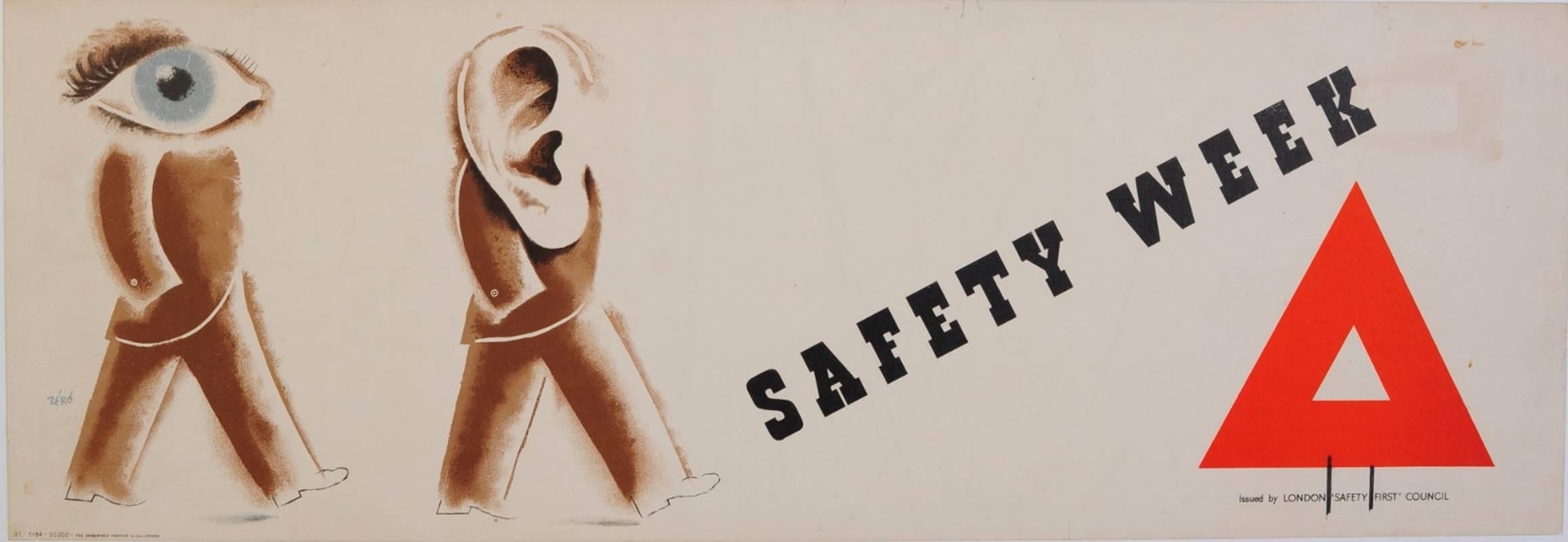 Hans Schleger Zero Print - 'Zero' Hans Schleger Surreal Original Vintage Poster 'Safety Week' Eyes and Ears