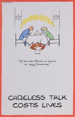 Vintage Careless Talk Costs Lives 'Fougasse' Cyril Kenneth Bird World War 2 Poster