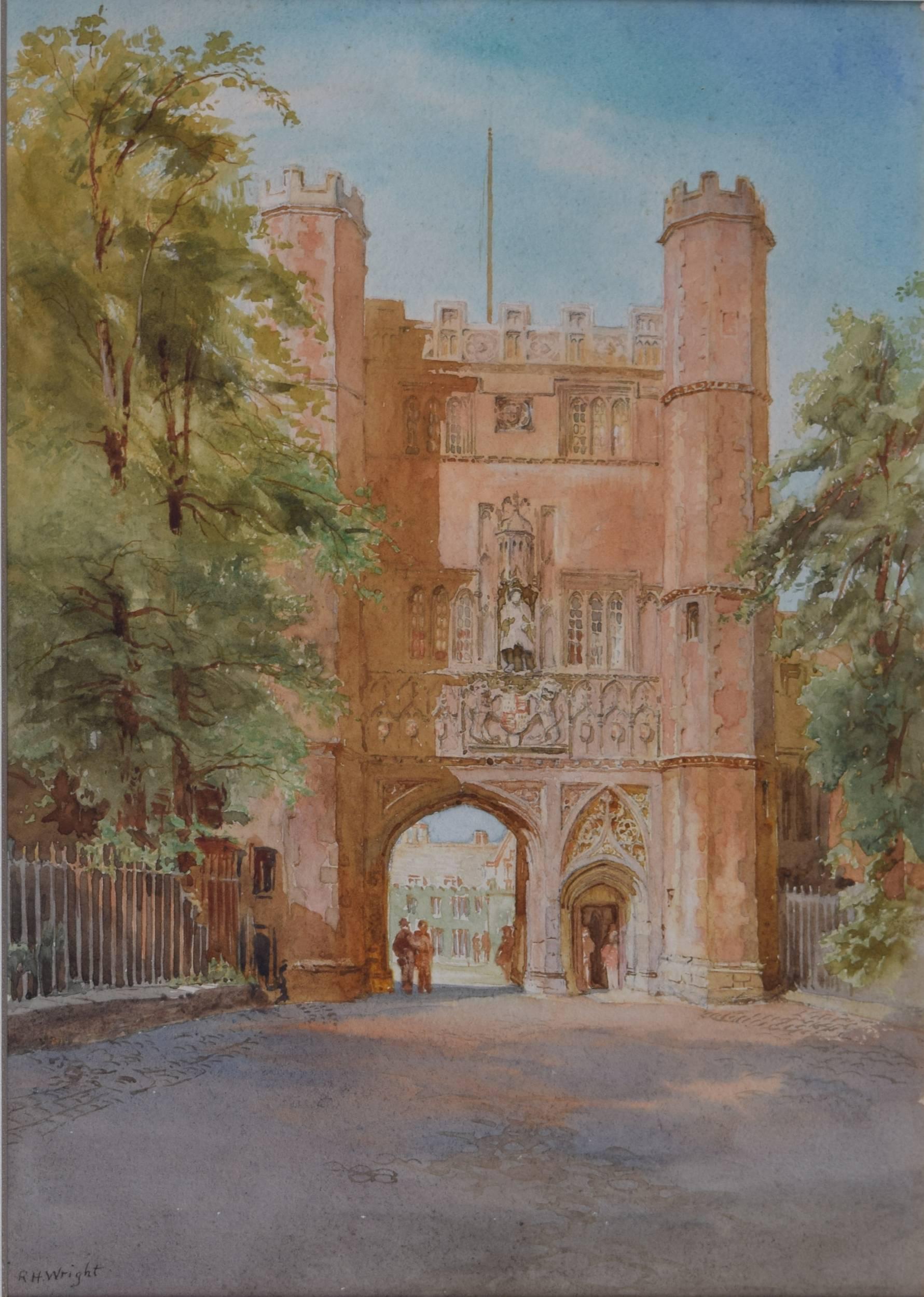 Trinity College Great Gate Cambridge - Richard Henry Wright watercolour c. 1900