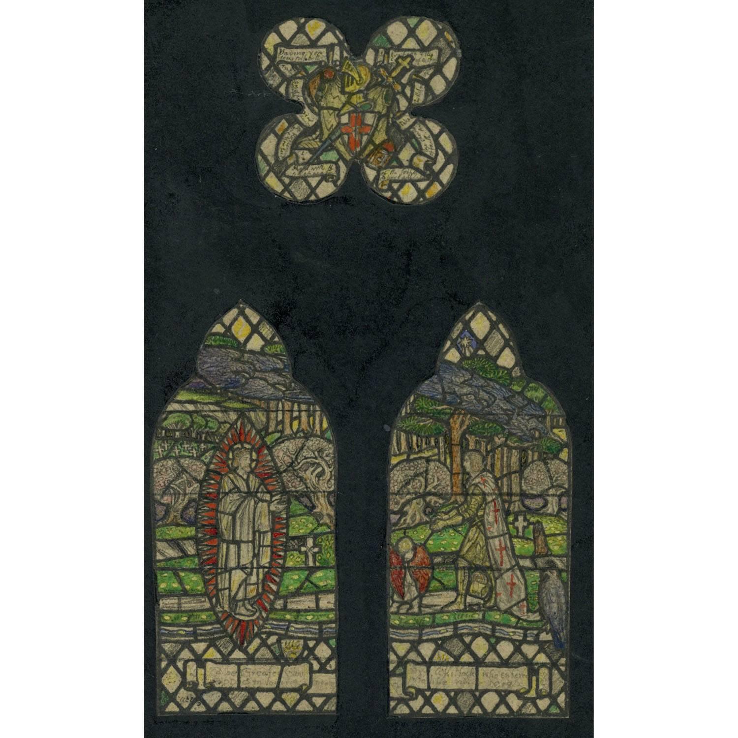 Florence Camm Landscape Art - Arthurian British Stained Glass Window Design II c. 1900 TW Camm - King Arthur