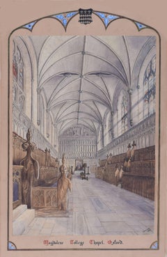T N Turton Magdalen College Oxford chapel watercolour 1865
