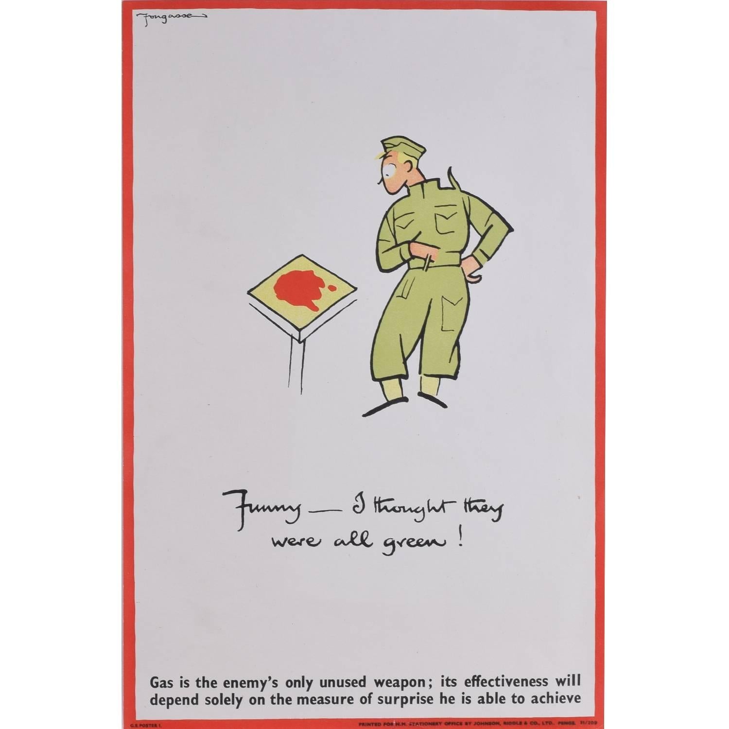 Fougasse (Cyril Kenneth Bird) Print - 'Fougasse' Gas Awareness/Chemical Warfare World War 2 Propaganda Poster "Funny"