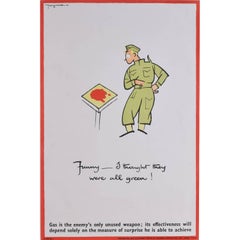 Vintage 'Fougasse' Gas Awareness/Chemical Warfare World War 2 Propaganda Poster "Funny"