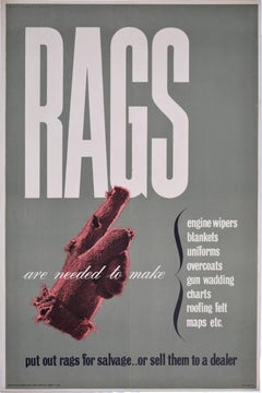 Vintage 1940s Original UK Poster World War 2 Rags are needed... Mount Evans