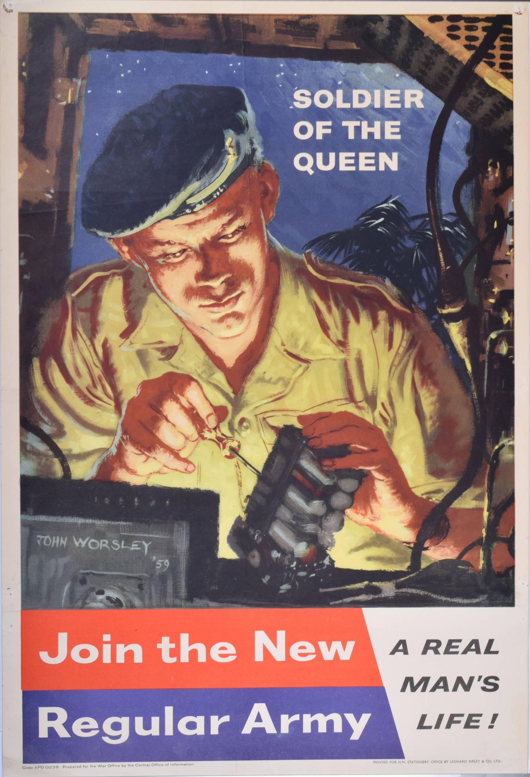 John Godfrey Bernard Worsley  Print - 1959 UK Army Recruitment poster, Join the New Regular Army Wireless Operator