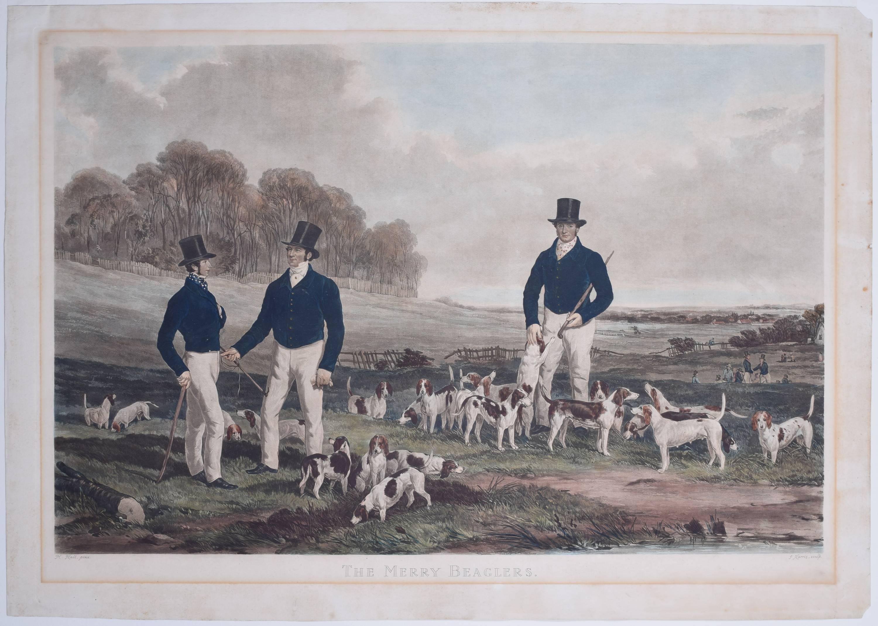 The Merry Beaglers engraving by John Harris after Harry Hall's 1845 painting - Print by John Harris the Younger