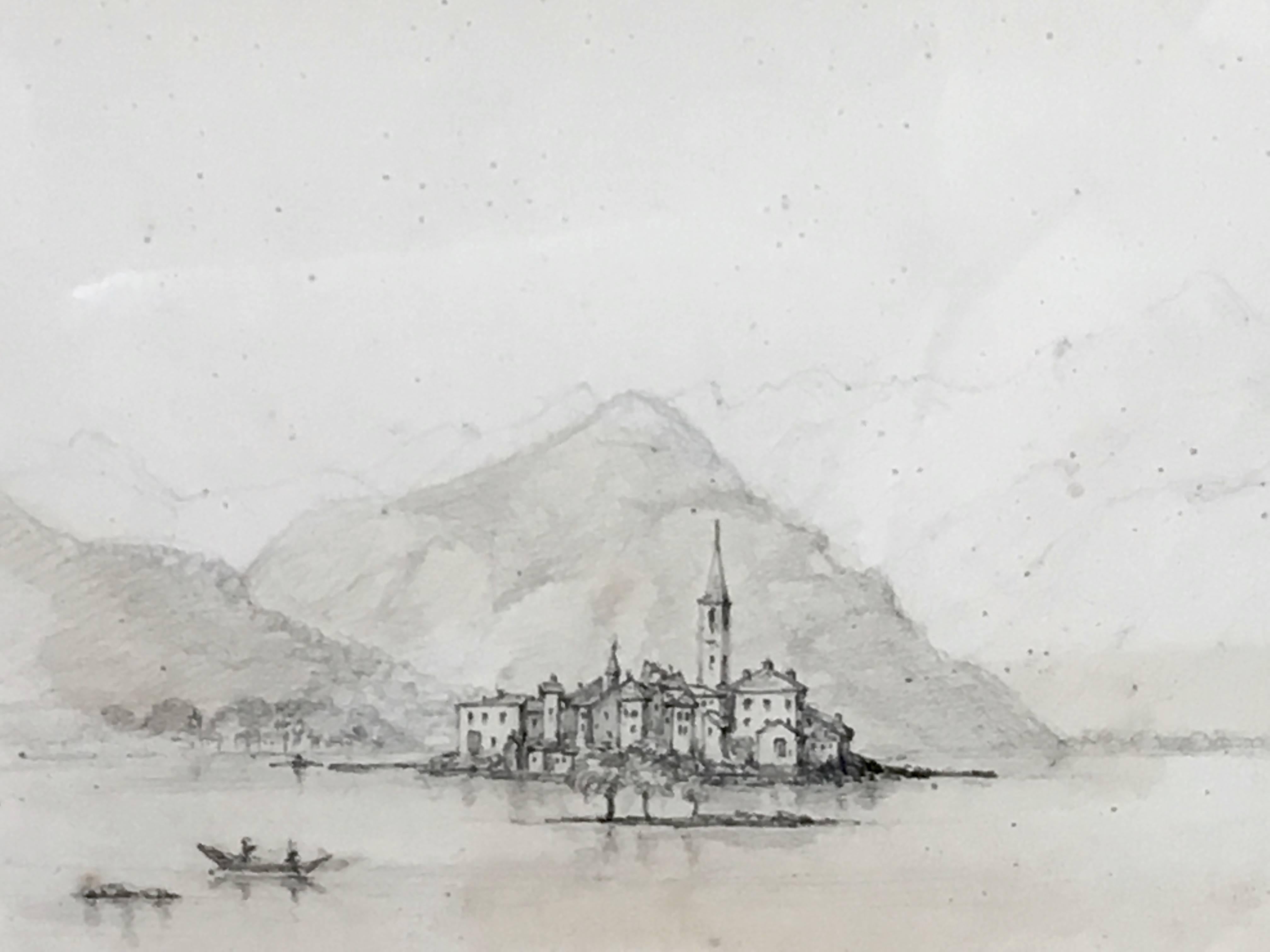 Oscar Andreae: Isola Pescatori Lago Maggiore Italia dibujo 1862
