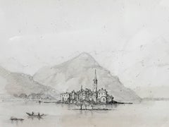 Oscar Andreae : Isola Pescatori Lago Maggiore, dessin d'Italie 1862