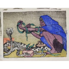 Mabel A. Royds The Snake Charmer Woodblock print c.1920
