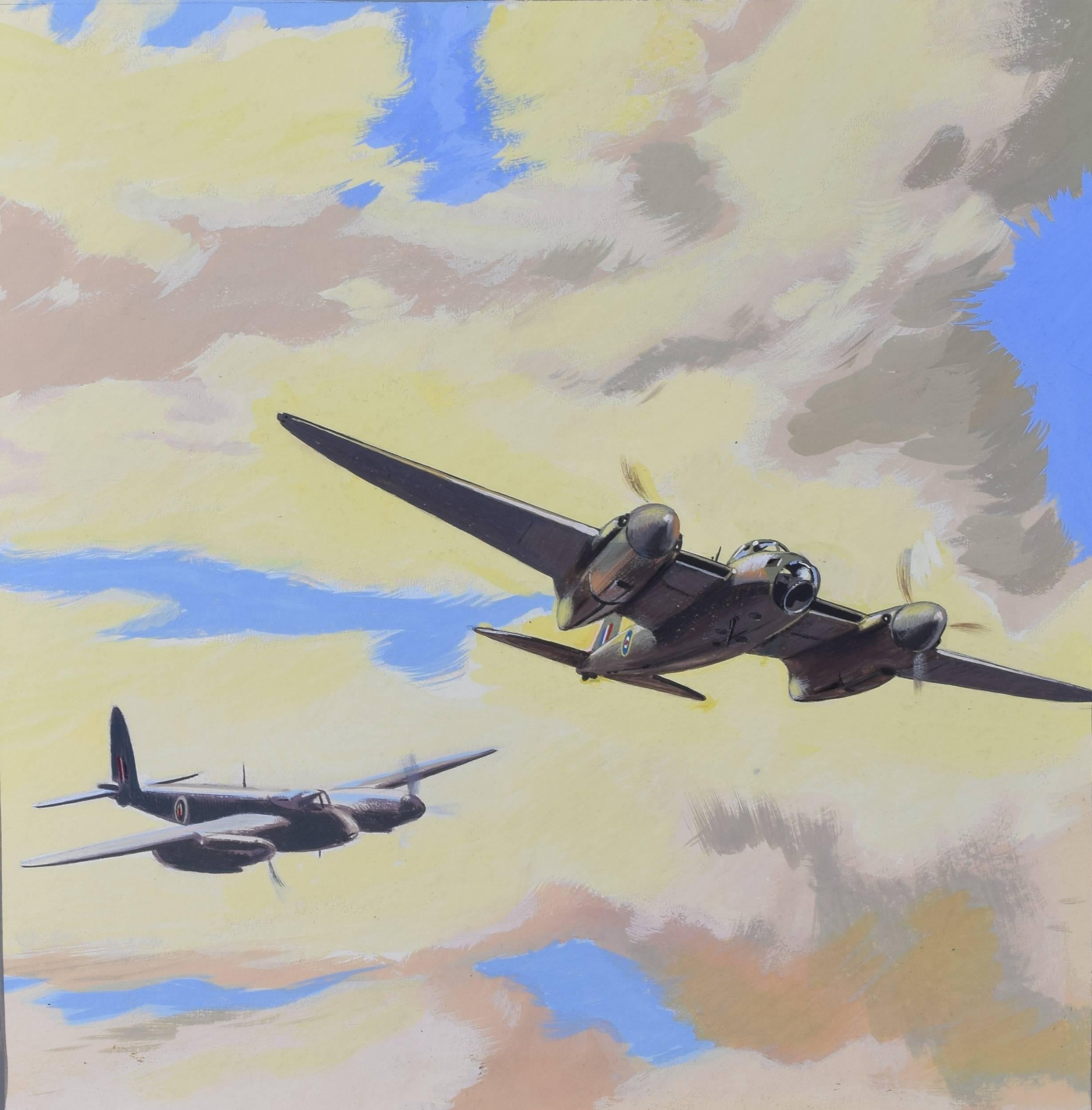 Bendell-Bayly Mosquito Fighter Bomber c. 1940 Design for World War 2 poster WW2 - Painting by Ernest Bendell-Bayly