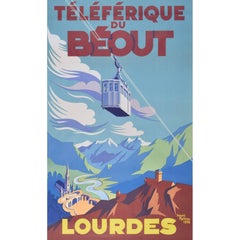 Vintage Téléferique du Béout: Lourdes 1952 Original Travel Skiing Poster Hubert Mathieu