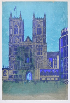 Vintage Robert Tavener Westminster Abbey London Lithograph Modern British Art