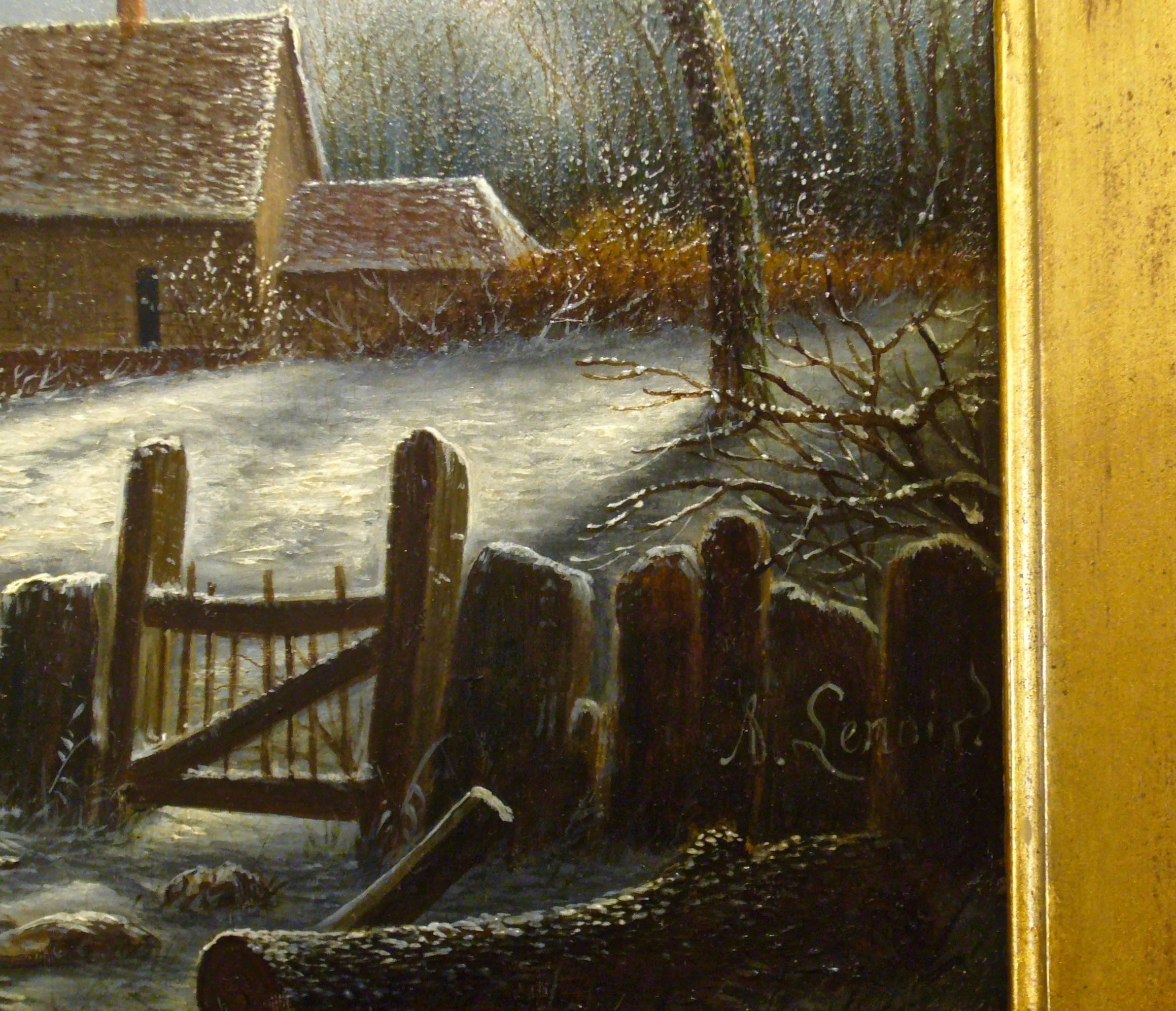Village paysage enneigé en hiver - (Village Landscape in Winter) - Old Masters Painting by Albert Alexandre Lenoir