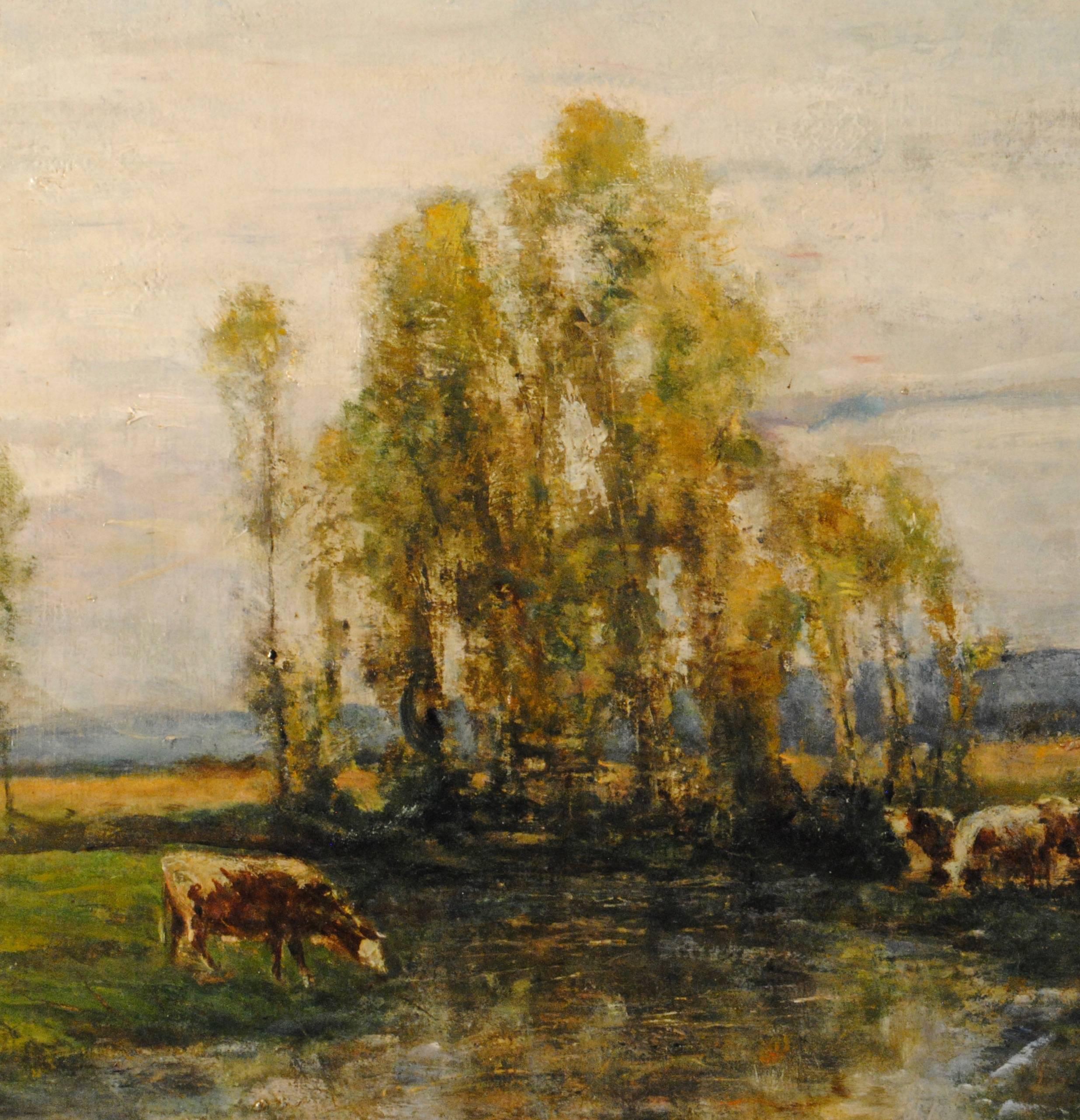 Huit vaches au pâturage par un ruisseau - (Eight cows on pasture by a stream) For Sale 3
