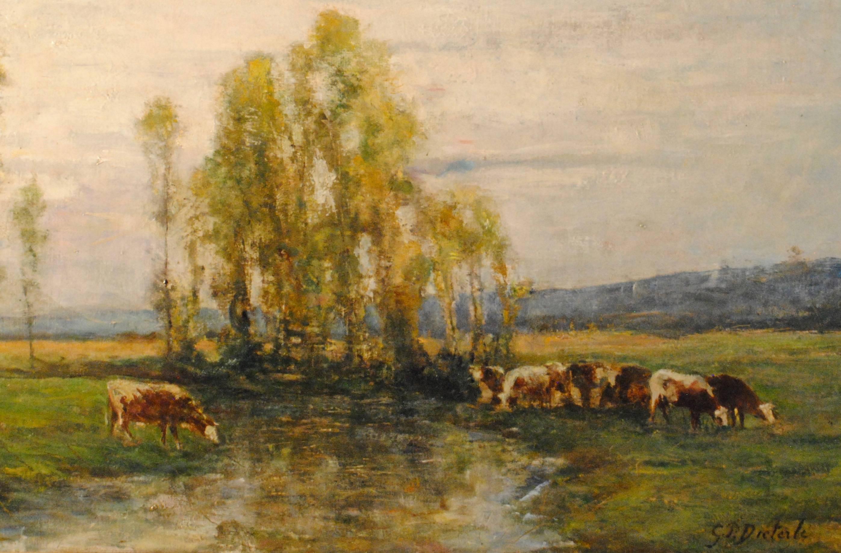 Huit vaches au pâturage par un ruisseau - (Eight cows on pasture by a stream) For Sale 4