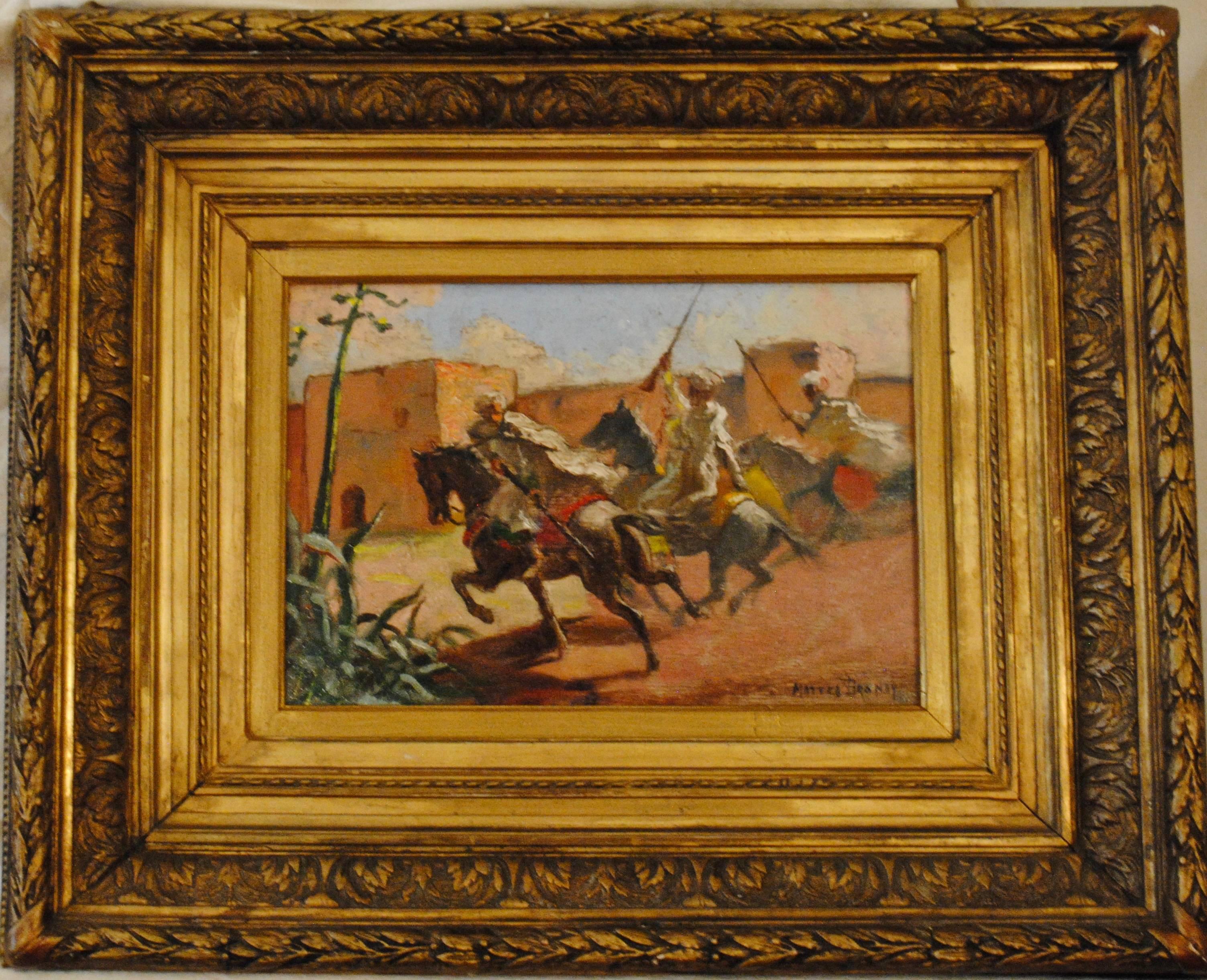 Cavaliers arabes aux murs de Marrakech (Arab Horsemen at the Walls of Marrakech) - Painting by Mattéo Brondy