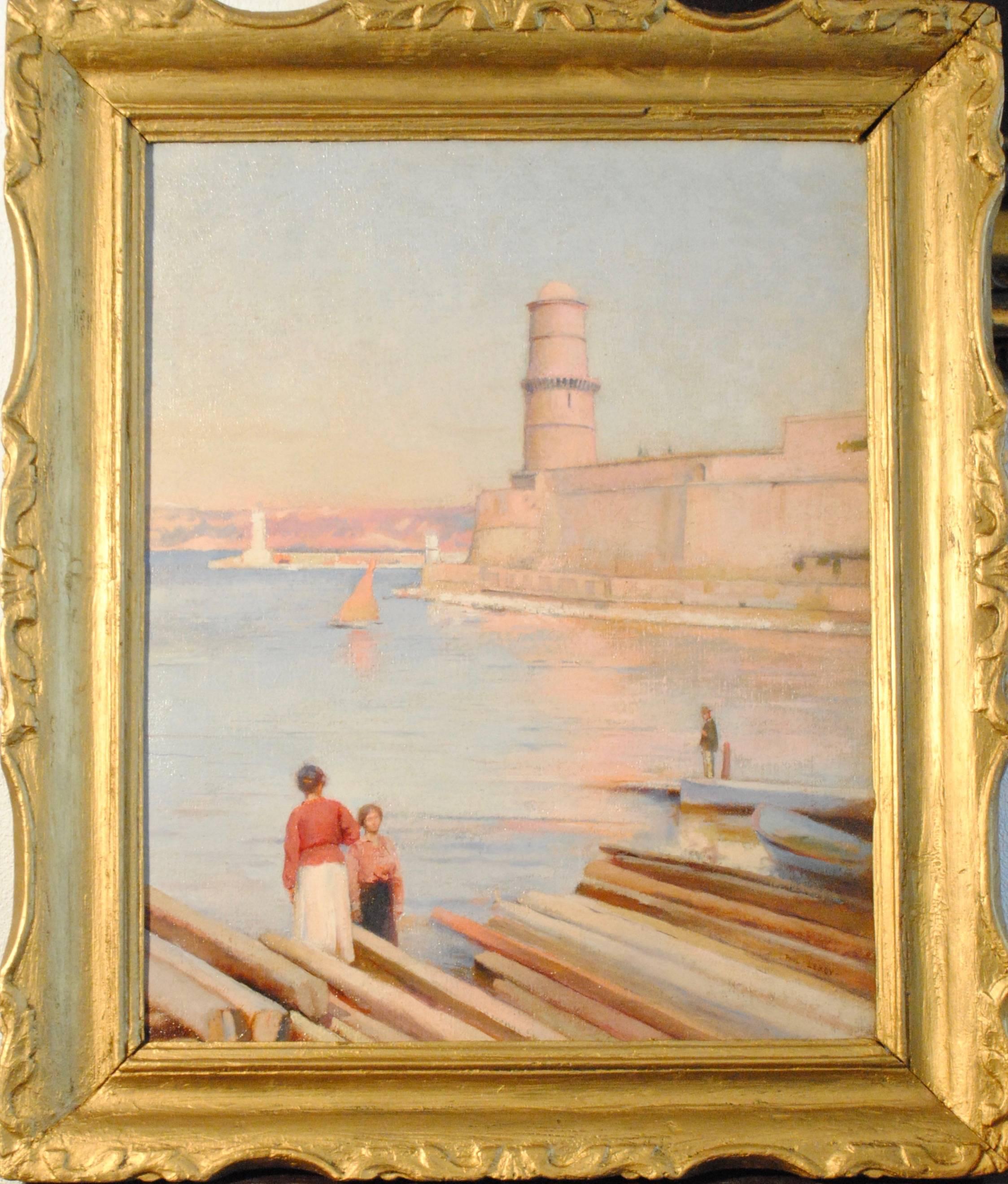 Ensoleillé matin au Phare de Marseille -  (Sunny Morning at the Lighthouse) - Painting by Paul Leroy