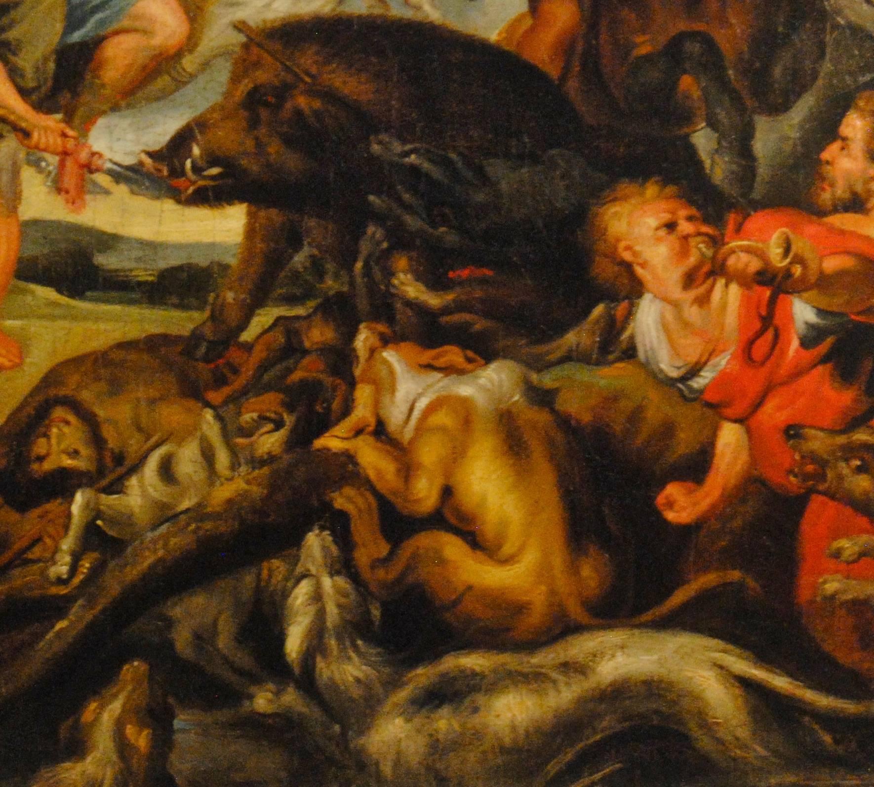 The Hunting of the Calydonian Boar  (The Hunt of Meleagros and Atalanta) - Black Figurative Painting by Peter Paul Rubens