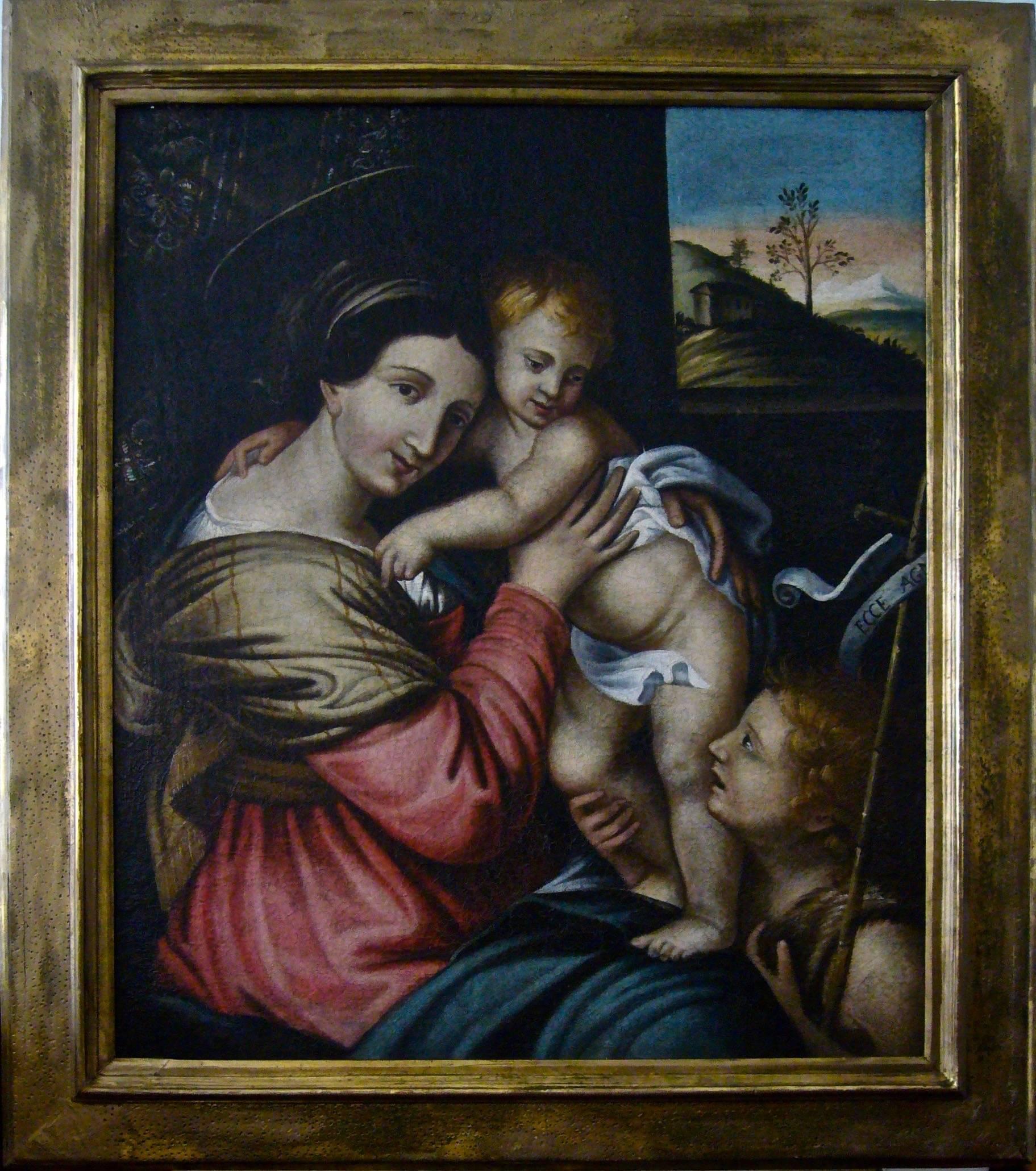 Madonna con Gesù Bambino e San Giovanni Battista - Madonna with Christ Child  - Painting by Giovanni Francesco Barbieri (Il Guercino)