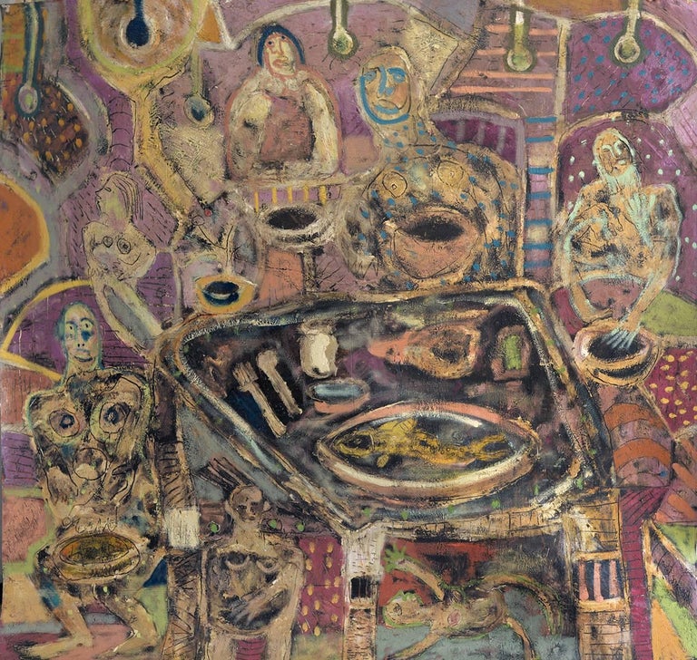 Alex Lazard Family Dinner Oil Painting Mixed Media Painting For